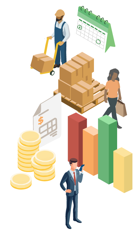 Illustration of a broker managing orders and loads